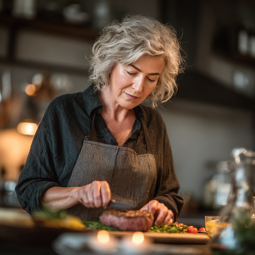 Щаслива літня пара готує здорову їжу